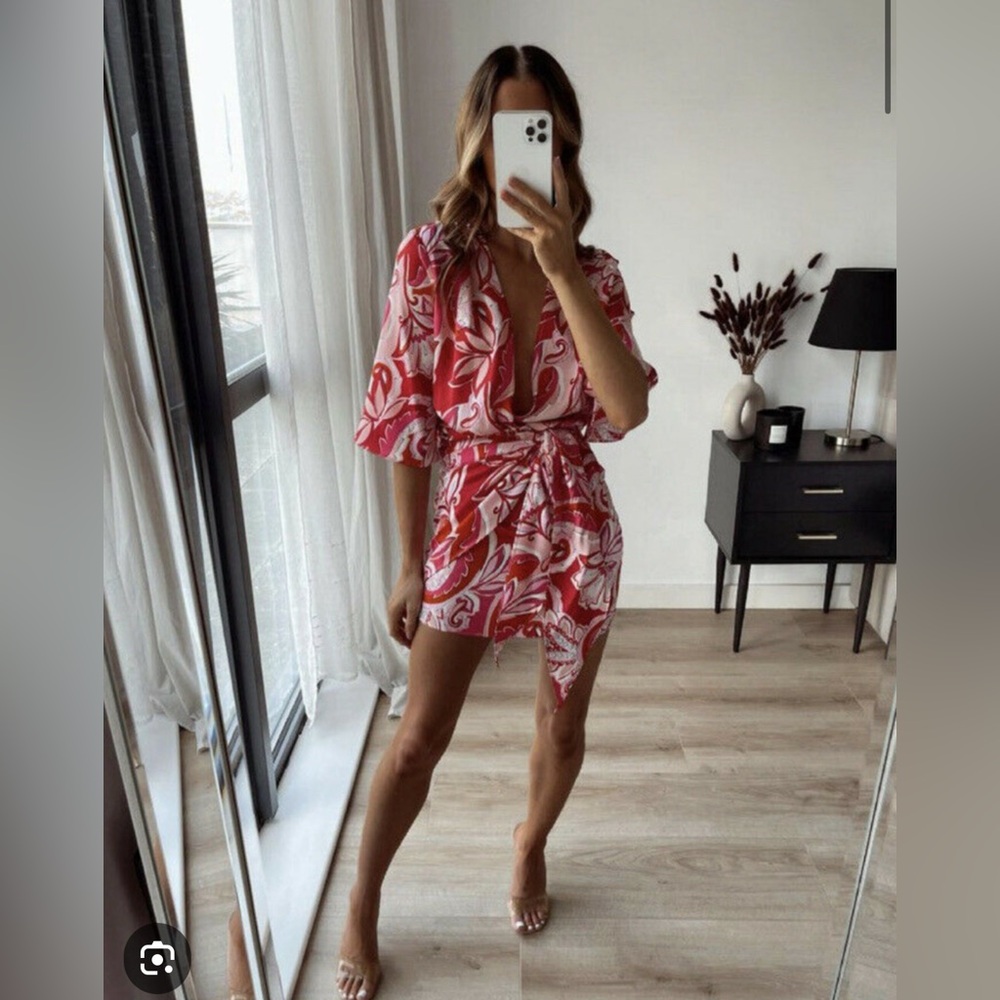 Zara Red and White Floral Dress